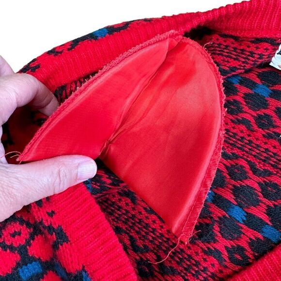 Vtg 80s 90s Cardigan Knit Knit Red Blue Grandpacore Grandmacore M Shoulder Pads - Picture 5 of 8